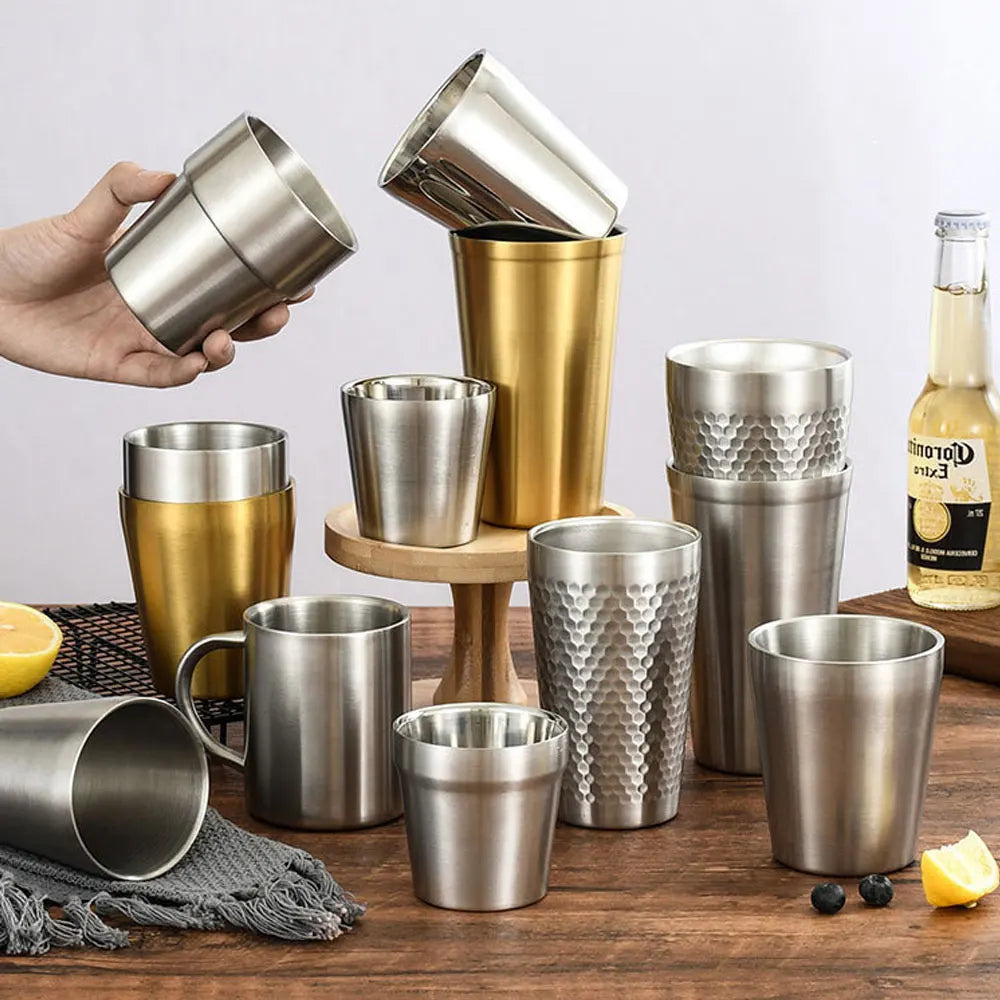 Lihong Gold Colour Travel Coffee Mug Reusable Drinking Print Cup Stainless Steel Water Beer Cup With Custom Logo