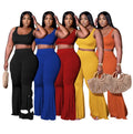 New Arrival High Waist Wide Leg Pants 2 Piece Set Sheer Solid Two Piece Pants Set Hot Sale Yiyuansen Crop Top Flare Pant Set