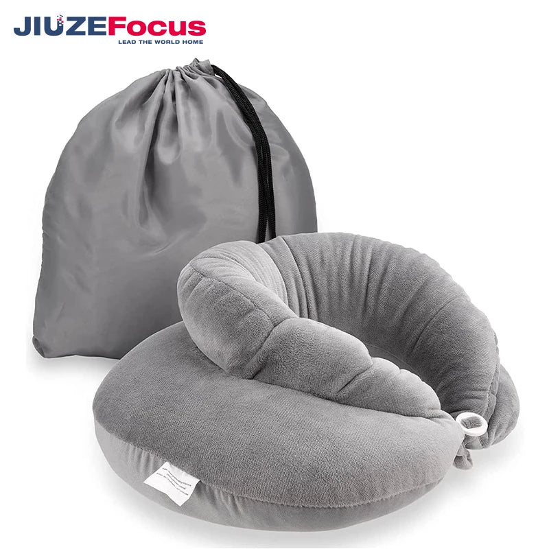 Travel Pillow 100% Memory Foam Neck Pillow for Airplanes Flight Rest Best Adjustable Travel Neck Support Pillows Grey