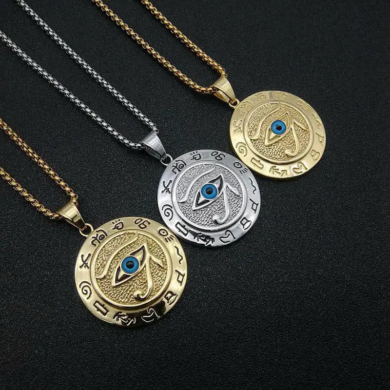 Ancient Egyptian Gold Silver Color Men's Eye of Horus Stainless Steel Pendant Necklace Men Necklaces Hip Hop