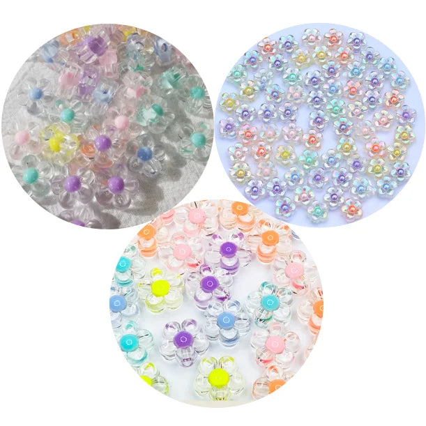 12mm Flower Resin Beads Clear Colorful Spacer for Bracelets Necklace Making