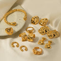 Vintage Stainless Steel Hammered Earrings Fine Jewelry Set 18K Gold Plated Irregular Hammered Design Jewelry Set for Women