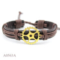 Street Hip Hop Punk Mechanical Engineer Gear Charm Genuine Leather Bracelet for Men