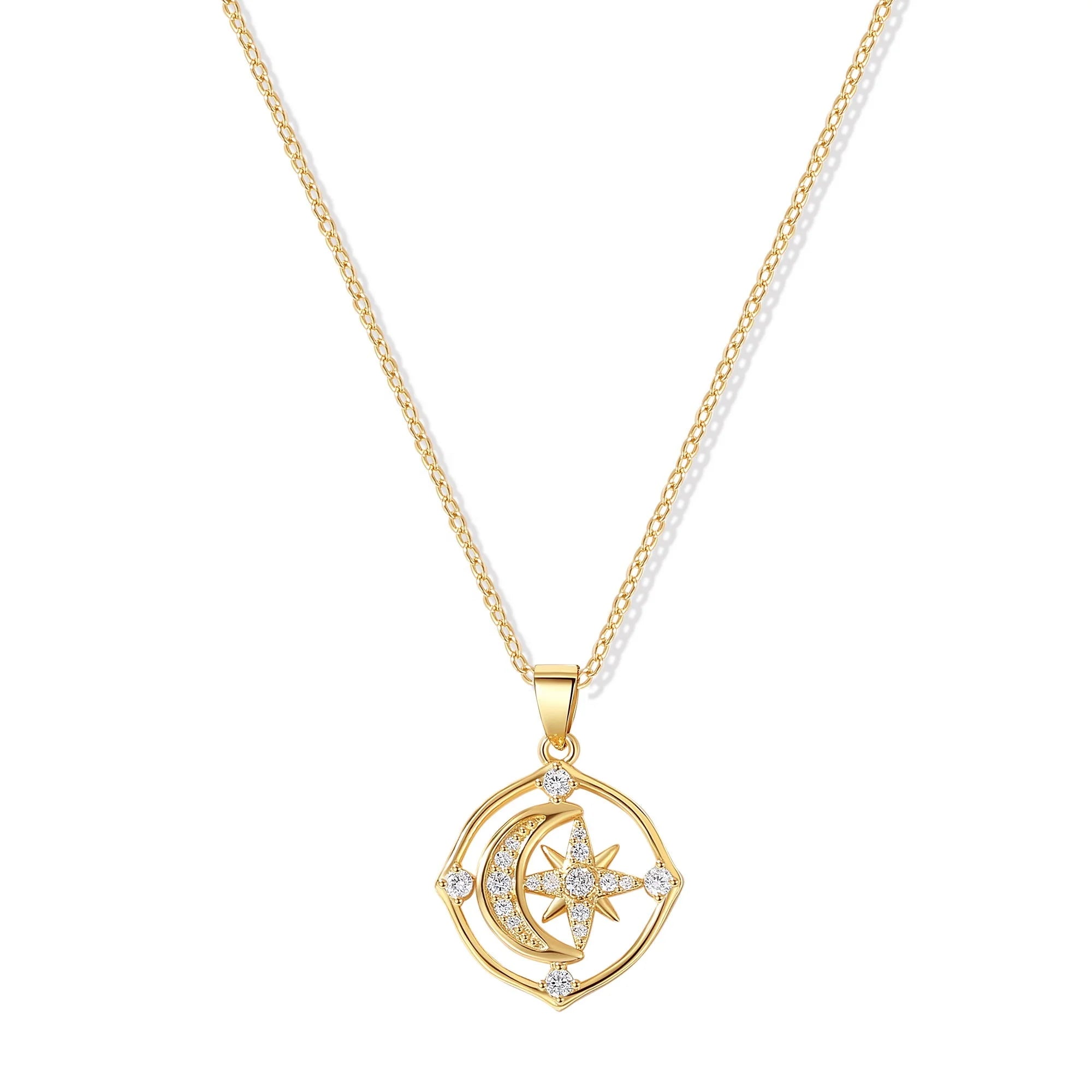 Nagosa 925 Sterling Silver Custom 18k Gold Vermeil Cubic Zirconia Crescent Moon Starpendant Necklace