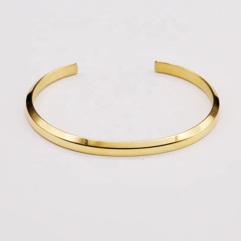 Good Quality 18K Gold Plated Titanium Steel Open C Shape Charm Bracelet Bangle for Women Men Jewelry