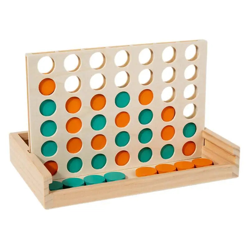 Wooden Creative Quadruple Chess Children Logical Thinking Training Wood Four Connect Game Kids Educational Wooden Toys