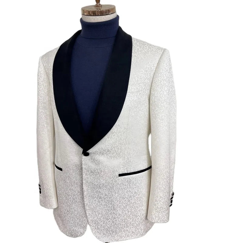 Trendy One Button Velvet Shawl Lapel Men Jacket Jacquard Pattern Blazer Suit Set 1 Piece Men Suits Top Jacket