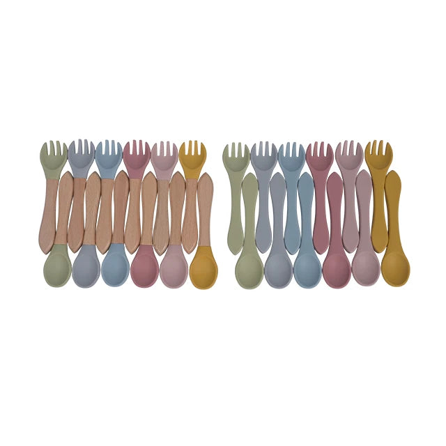 Wholesale Eco Friendly BPA Free Toddler Eating Utensil Children Dinnerware Silicone Baby Feeding Spoon Fork Set Dishwasher Safe