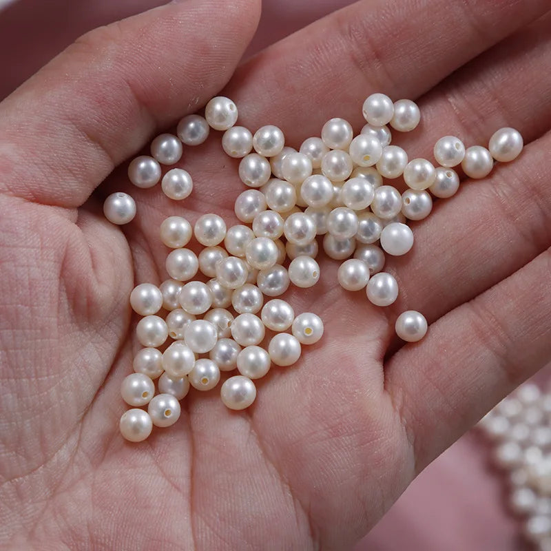 Wholesale White Black Half Hole Freshwater Pearls Beads 4-5mm Round Pearl Beads
