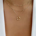 Elegant Gold Plated Layered Ring Shape Chain Necklace Hiphop Multi-layer Paperclip Link Circle Necklace for Women Girls