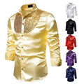 Hot Sale Printed Sequin Glitter Breathable Men's Long Sleeve Shiny Disco Party Shirt Stage Costume Gold Dance Classic Shirt