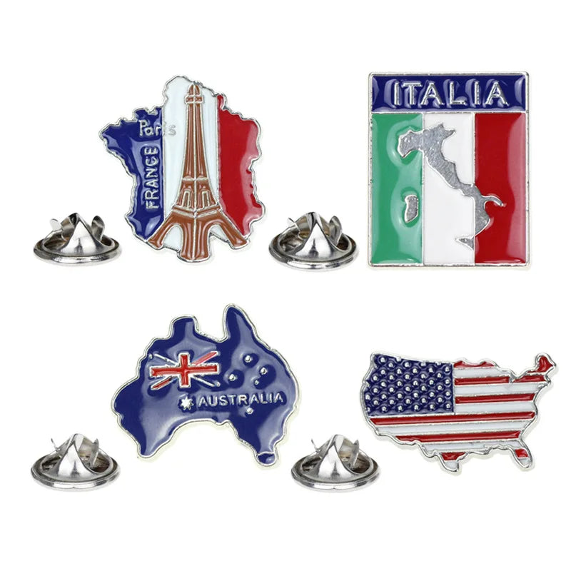 Manufacturer Italy France America United States Australia Flag Map Enamel Button Emblem Brooch Badge Lapel Pin