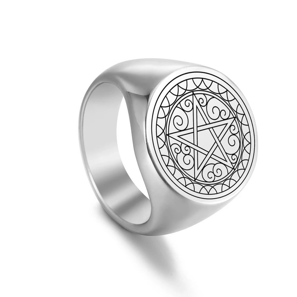 Viking Gothic Pentagram Ring with Ivy Gabriel Jofiel Thavael Azrael Michael the Seven Archangels Stainless Steel Rings