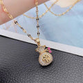 Wholesale New China Dainty Titanium Steel Diamond Moissanite Necklace Lucky Fu Bag Pendent Necklace