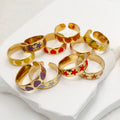 Customized Adjustable Open Ring Classic Trendy Star Heart Enamel 18k Gold Plated Stainless Steel Fashion Jewelry Women Children