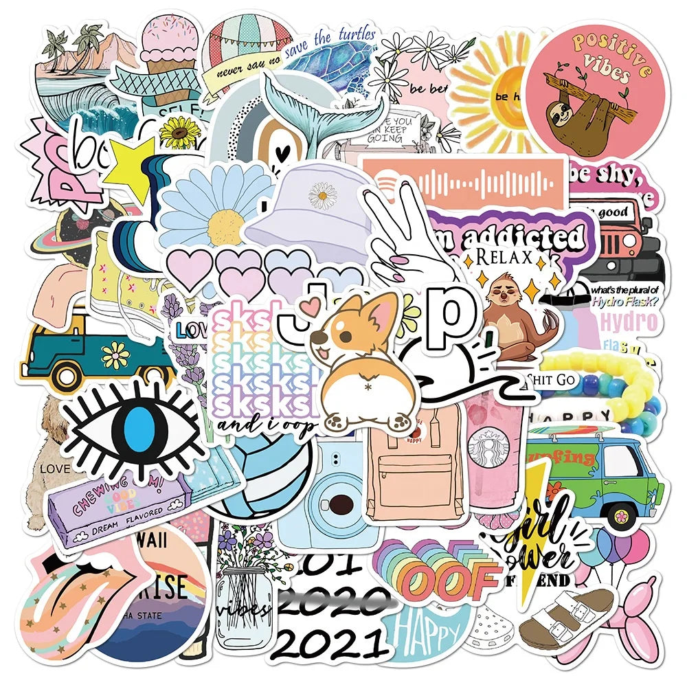50Pcs New Cute Fresh Vsco Girl Sticker Label for Fridge Table Bottle Piano Guitar Skateboard Laptop Luggage Stickers