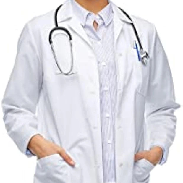 Unisex Lab Coat White Traditional Fit Long Lab Coat with 3 Pockets for Men or Women for Healthcare and Hair Professionals