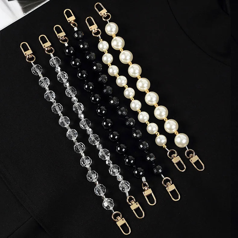 Meetee JMY-137 Black Crystal Phone Case Hanging Chain DIY Handbag Accessories Pearl Handle Bag Chain