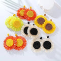 Mixed Colors Hand-woven Raffia Sunflower Large Flower Earrings Bohemian Woven Raffia Drop Earrings Summer Beach Jewelry