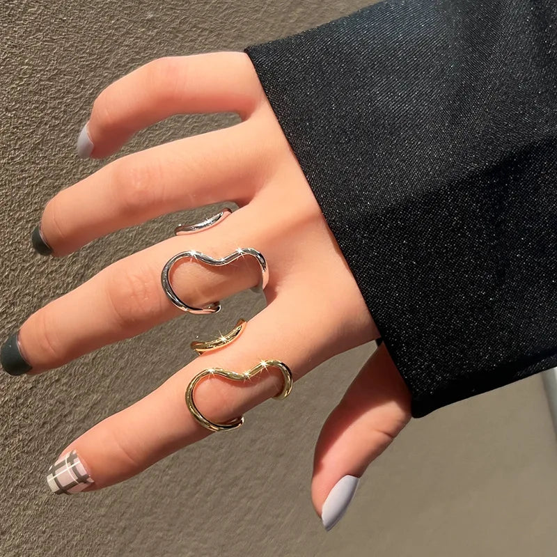 Wholesale Adjustable Copper Alloy Fashion Big Irregular Abstract Geometric Shape Rings Jewelry for Ladies