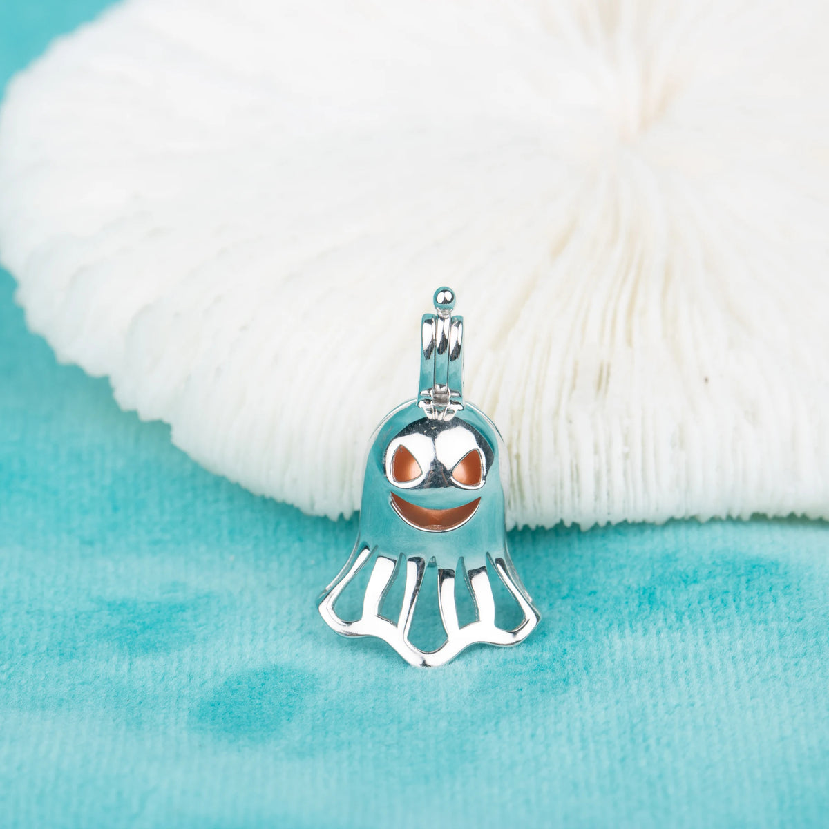 C030072 Sterling Silver Ghost Shape Freshwater Pearl Cage Pendant Necklace Jewelry Locket for Pearl Party MegaBDM
