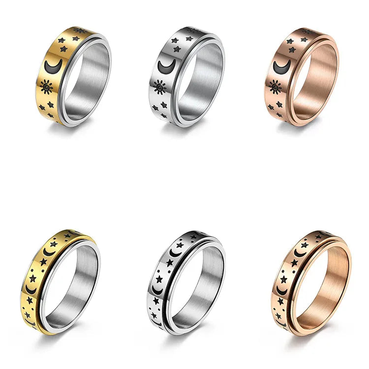 2021 High Quality Men Jewelry 18K Gold Plated Stainless Steel Moon and Star Fidget Anxiety Spinning Ring