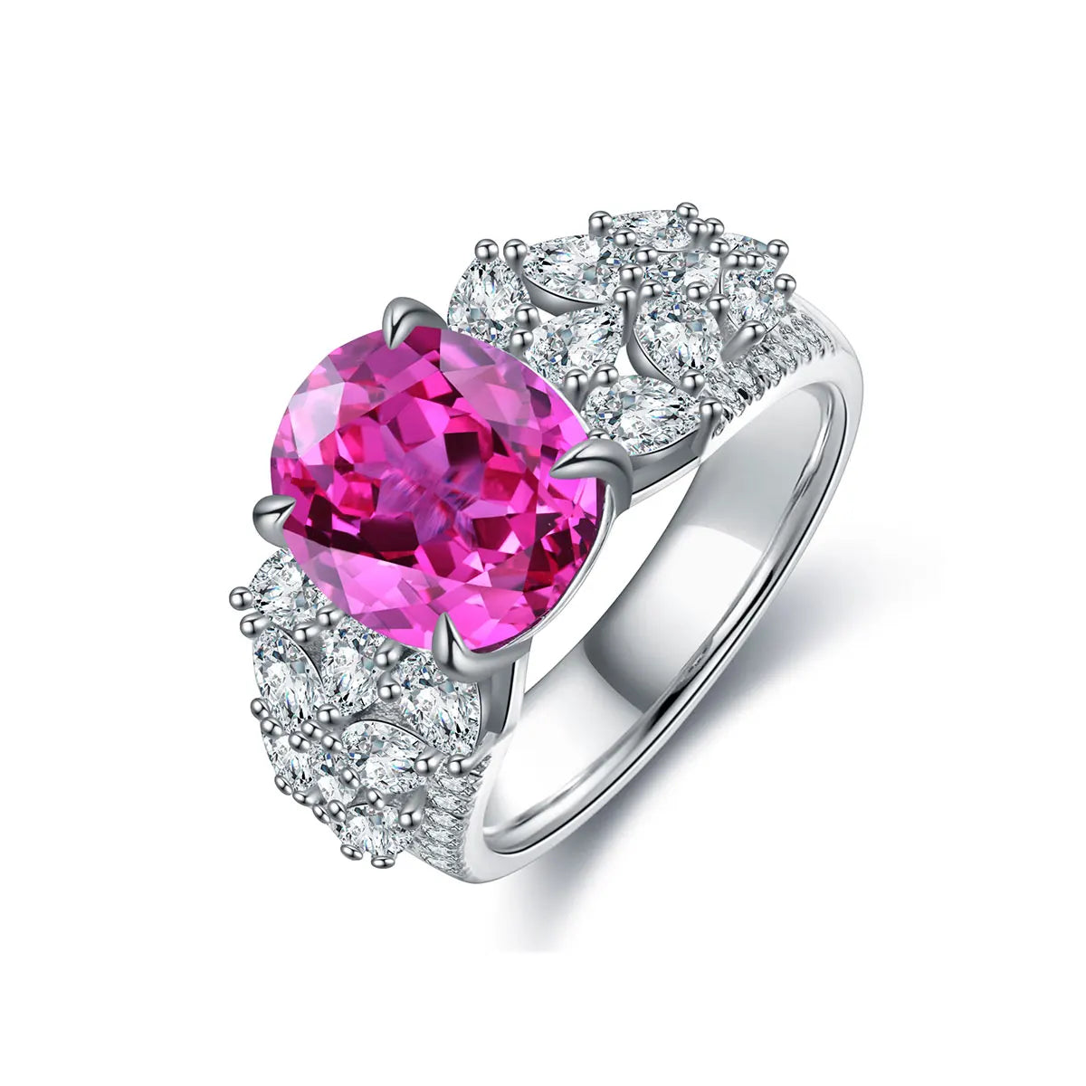 Fine Ring 925 Sterling Silver Ring with 4.55ct Lab Grown Pink Sapphire Engagement Wedding Ring Custom Jewelry