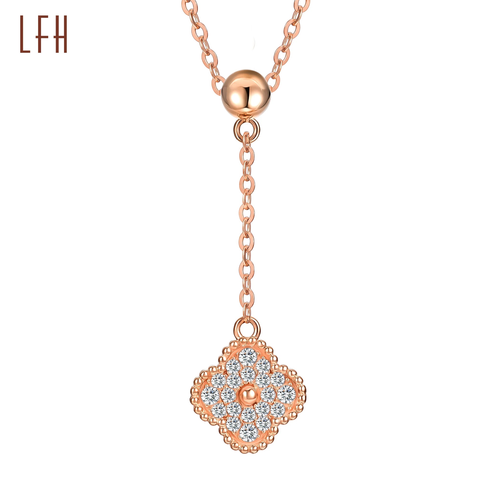 Hot Selling Four Love Hearts Pendant Necklace Gold Diamond Leaf Clover Heart Necklaces Customize Zircon Clover Necklace Women