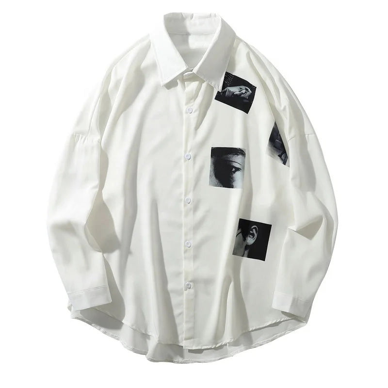 Creative Print Long Sleeve Dress Shirts Hip Hop Harajuku Urban Casual Button Donw Streetwear Shirt Tops Fashion Shirts
