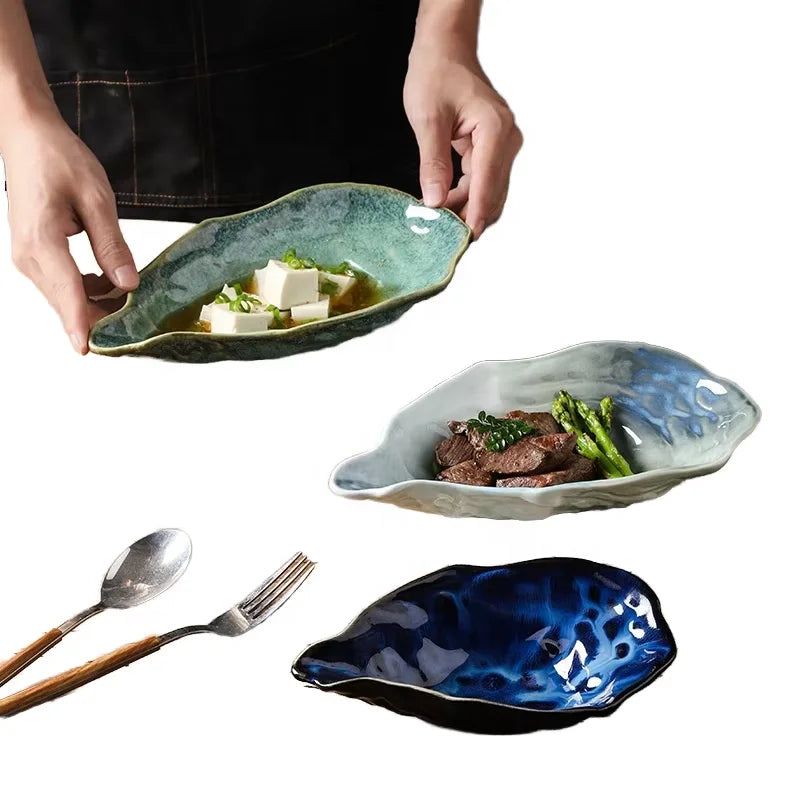 Japanese Style Porcelain Tableware Oyster Shape Ceramic Sushi Dishes Sashimi Snacks Plates Restaurant Dish