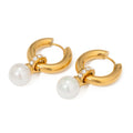 J&D 18k Gold Stainless Steel Full Circle White Zirconia Hoop Earrings Shell Pearl Elegant Fashion Accessory