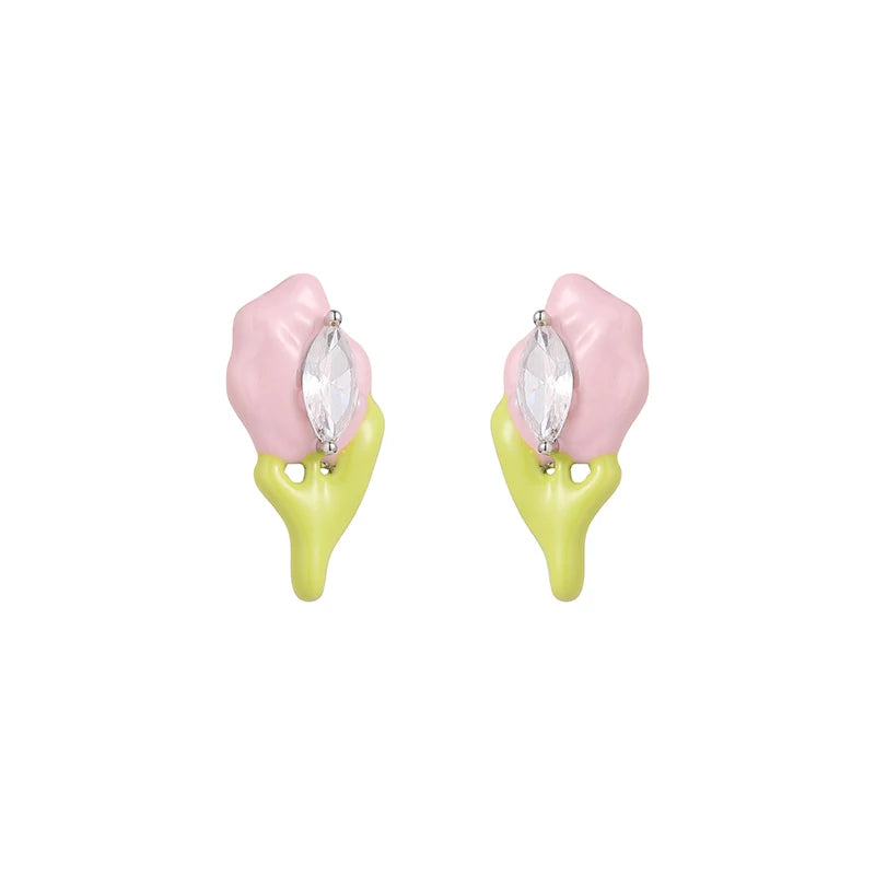 Handmade Shiny Zircon Enamel Flower Earrings Custom Exquisite Oil Dripping Stud Earrings for Women Gift