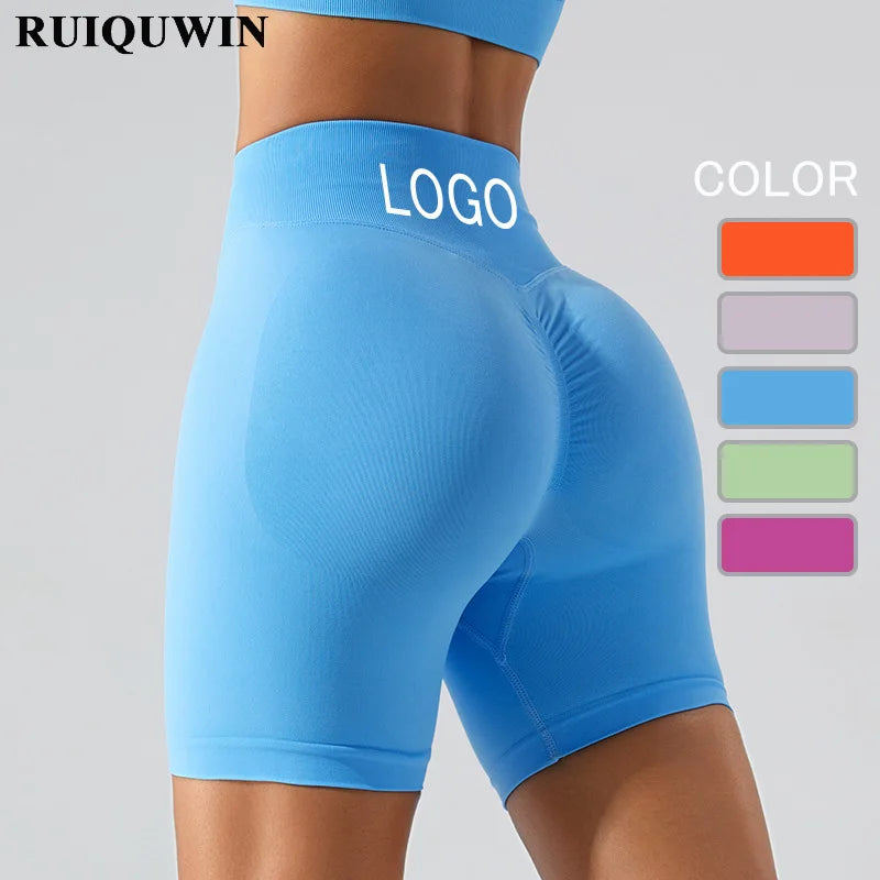 RUIQUWIN 2024 Hot Selling Women Seamless Push up Butt Scrunch Fitness Running Yoga Shorts Custom Womens Gym Girls Shorts
