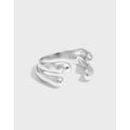 Personality 18K Gold Plated S925 Sterling Silver Double Layer Ring Irregular Texture Design Adjustable Open Ring Women