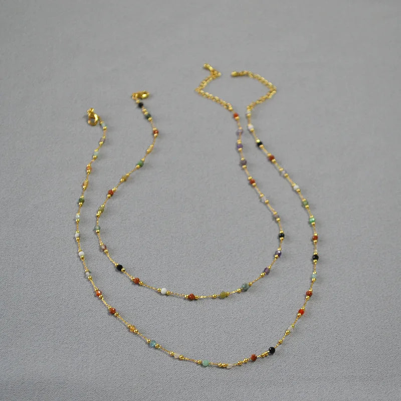 Bohe Colorful Natural Stone Beaded Necklace Creative Crystal Bead Necklace for Women Girls Jewelry Gifts