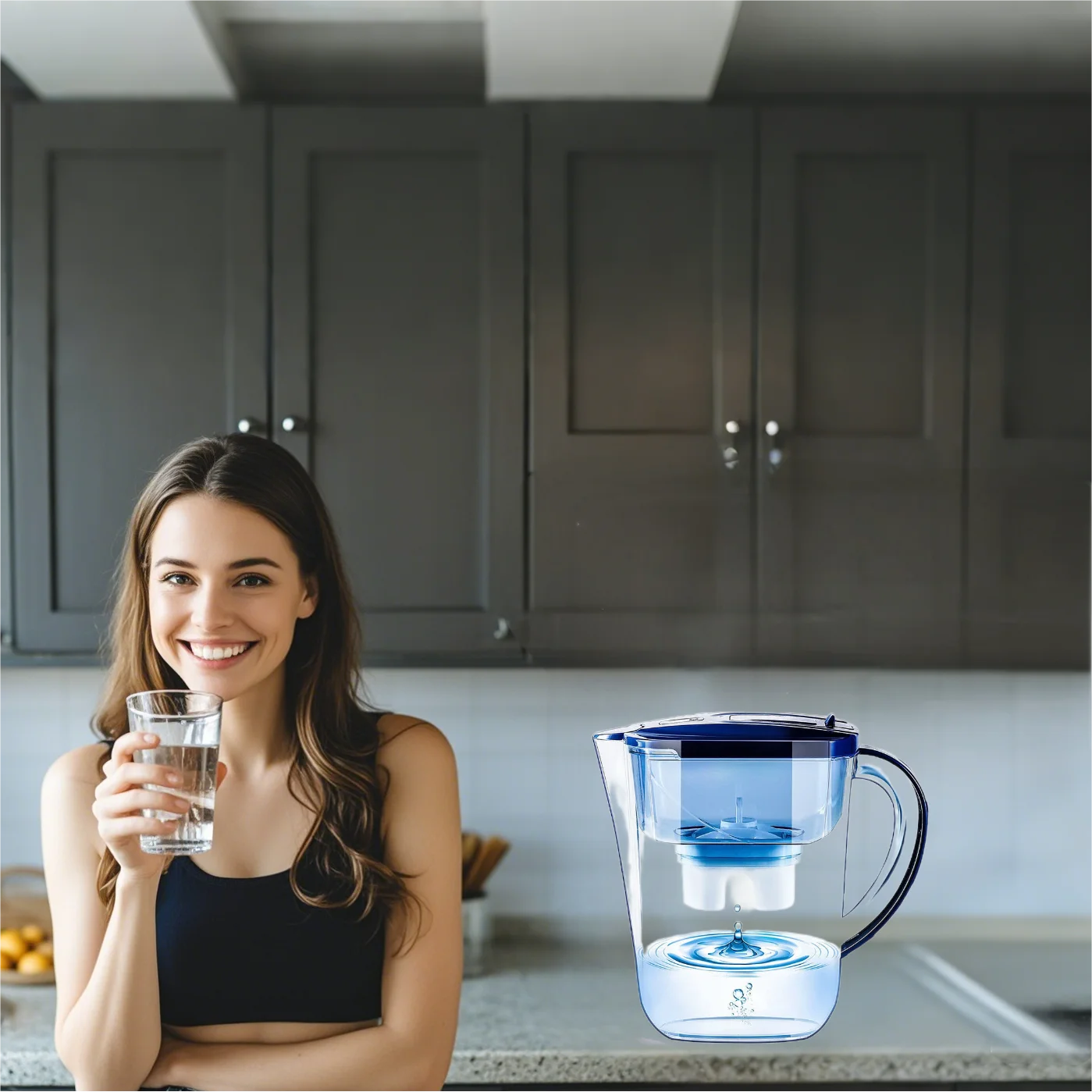 Portable 3.5L Countertop Water Purifier Pitcher Bio Media Mineral Purification Housing Filter for Outdoor and Car Use