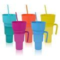 New 32oz Stadium Tumbler Plastic Snack and Drink Cup Popcorn Chips Cola Mug With Handle Snack Tray Bowl Straw