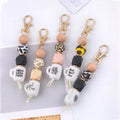 Cartoon-Style Silicone Beaded Keychain Gold Keyring Mama Gift Key Holder for Car Bag Purse Charm Wristlet Accessory Coffee Mug