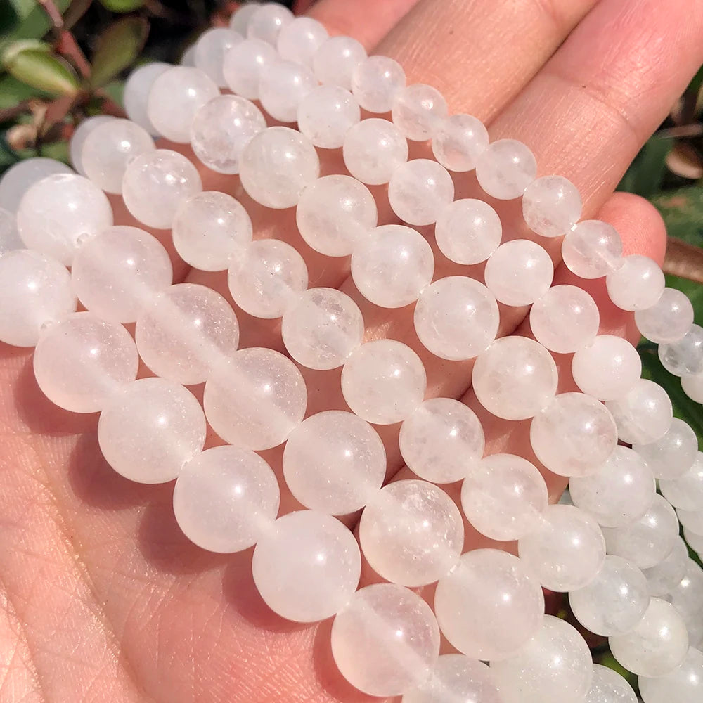 Wholesale Price 4/6/8/10/12MM Round Milk White Jade Stone Beads Loose for Jewelry Making Bracelets