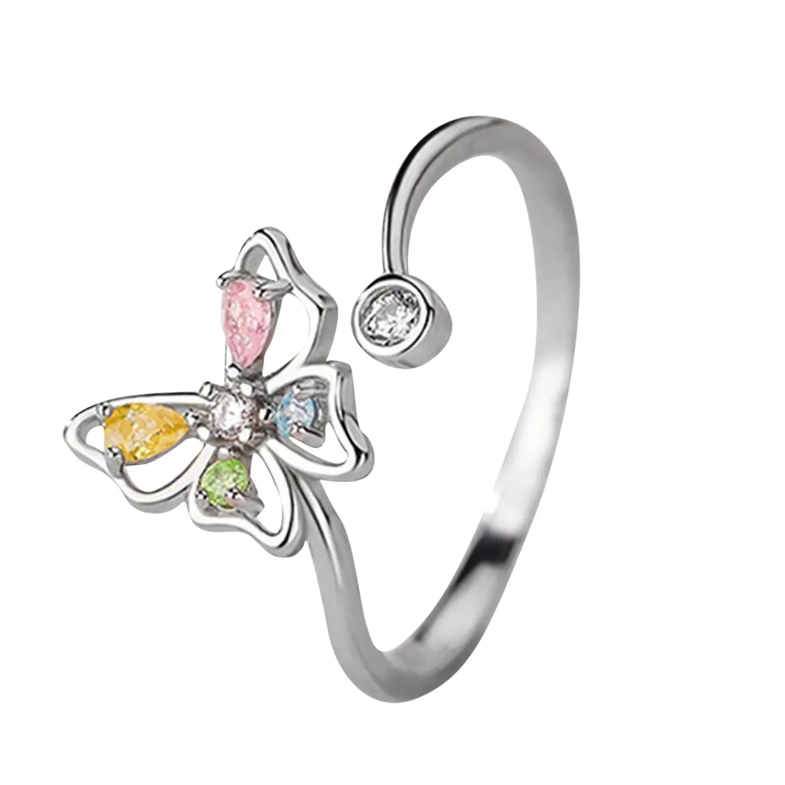 Luxury Silver Plated Zircon Butterfly Open Rings Girl Women Exquisite Hollow Butterfly Ring Jewelry Valentines Day Gift
