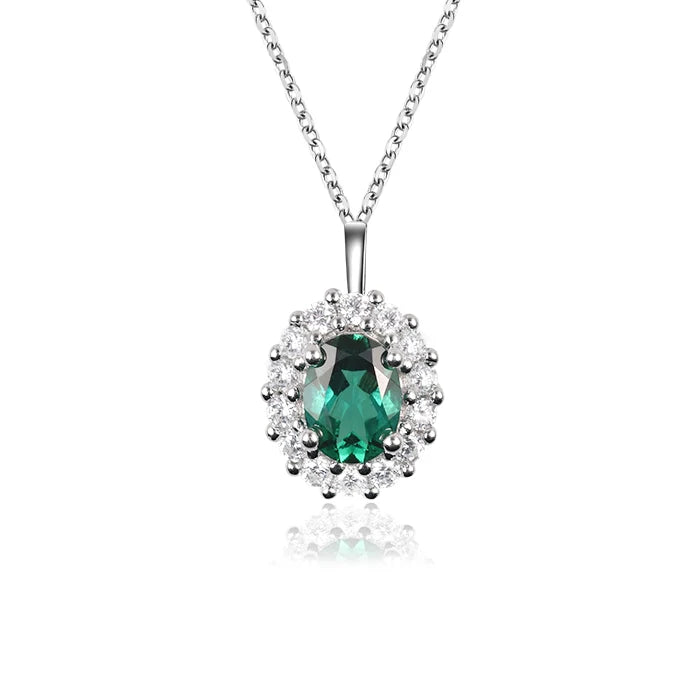 Necklace 1.5ct Emerald Picture Necklace Pendant 925 Sterling Silver Synthetic Diamond Necklaces