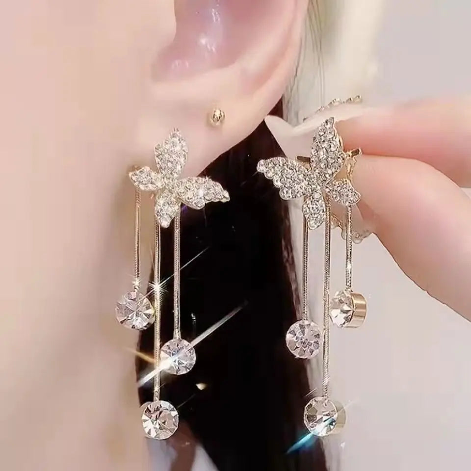 Wholesale Luxury Bow Knot Long Drop Earrings for Women Girls Wedding Engagement Silver Needle Fashion Jewelry