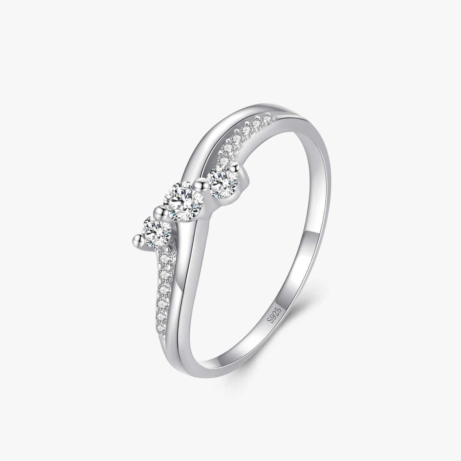 Ailmay Top Quality Real 925 Sterling Silver Sparkling Cubic Zirconia Wave Shape Rings for Women Wedding Engagement Jewelry Gift