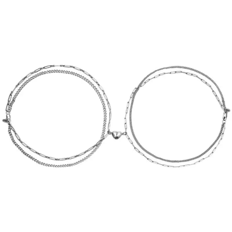 2pcs Stainless Steel Titanium Heart Bio Magnetic Love Friendship Magnet Attraction Chain Bracelet for Couples with Diy Tag