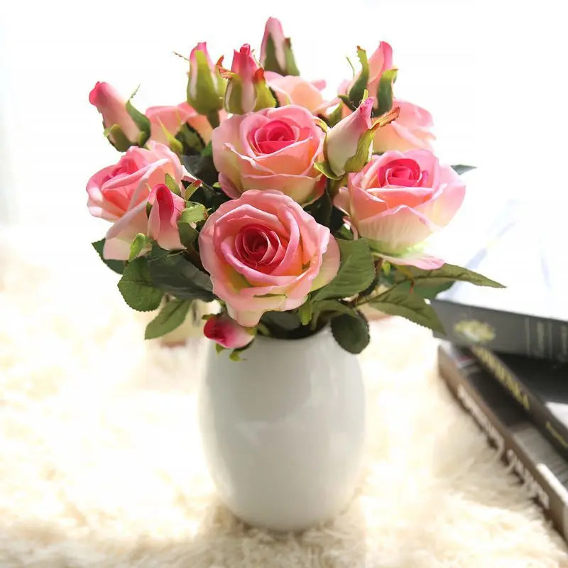 SZ0410 High Quality Artificial Velvet Roses Red Three Head Roses Festival Wedding Rose Flowers for Decor