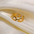 Wholesale 18k Gold Plated Stainless Steel Waterproof Women Jewelry Paperclip Shape Ring Open Cuff Link Chain Rings