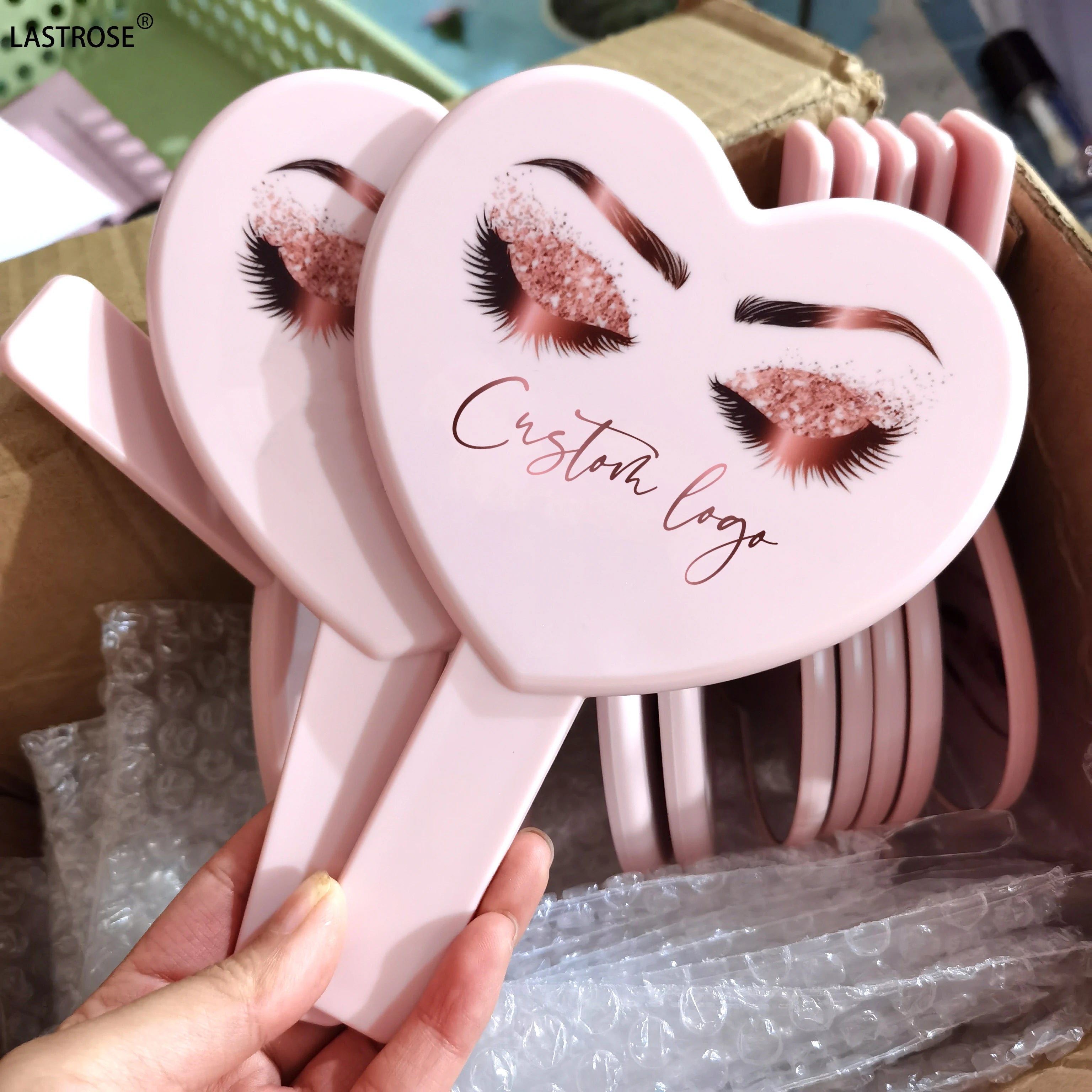 Private Label Square Mini Pink Mirrors Wholesale Vendor Handheld Cosmetic Heart Mirrors Makeup Mirror