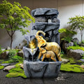 Golden Elephant Waterfall Resin Fountain Hand-painted Multi-Layer Rock Design Realistic Flowing Water Green Plant Base Indoor