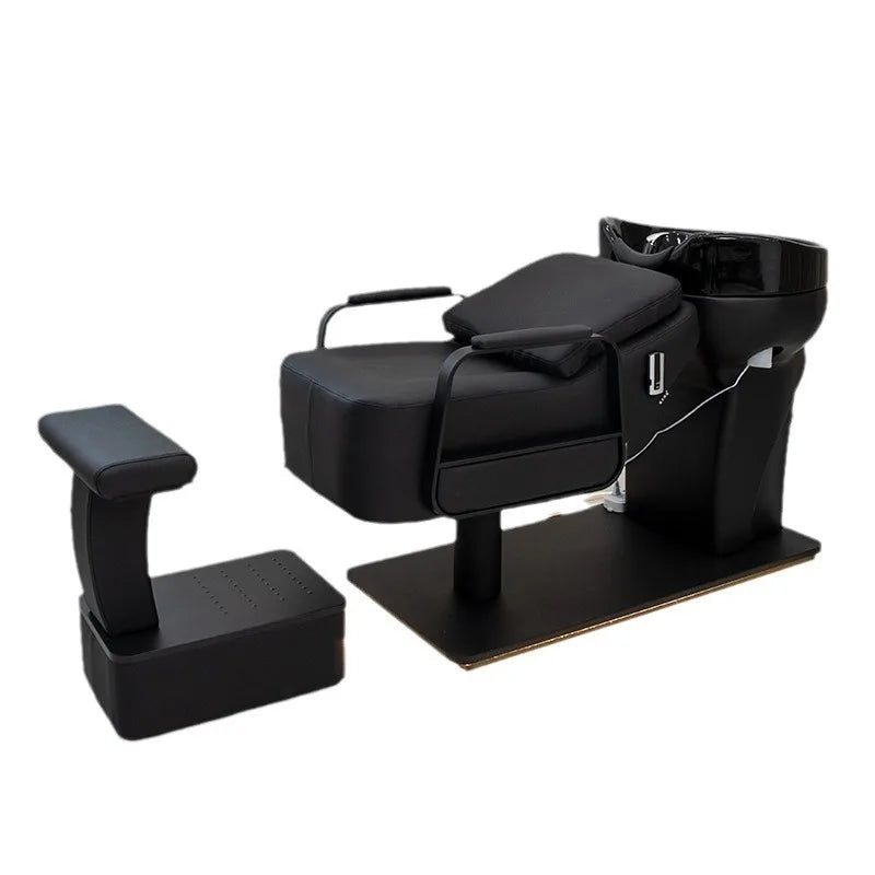 Simple Style Hair Salon Stainless Steel Ceramic Basin With LED Light Spa Furniture Washing Bed& Chair Use Barbershop