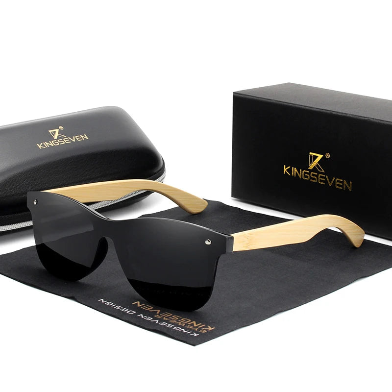 For KINGSEVEN Classic Square Retro Sunglasses for Men Polarized Bamboo Temple Design 5504 Fashionable Sun Glasses for Men Women